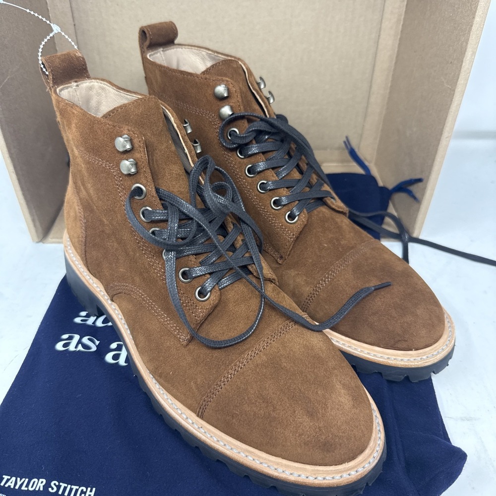 Mens 8 Taylor Stitch Moto Boot Snuff Suede Leather Ankle Vibram Motorcycle